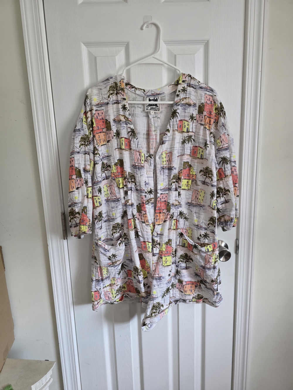 Jaase Lightweight Tropical Print Open Romper- White with Coral & Lime